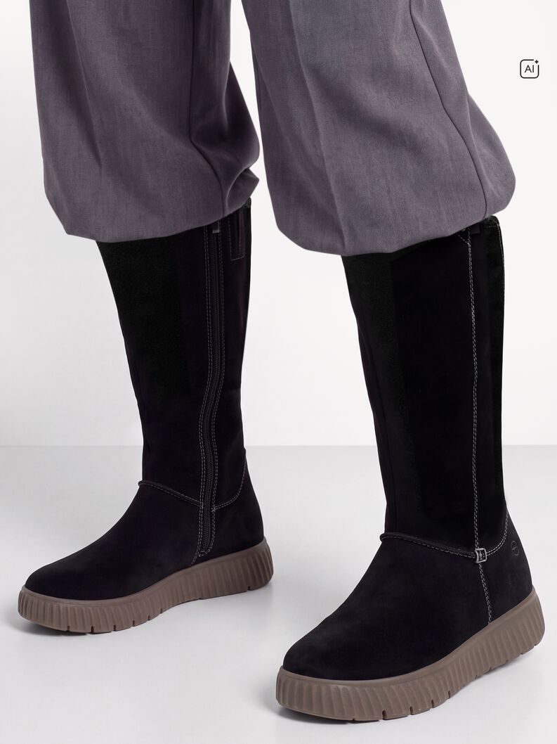Lederstiefel - schwarz Warmfutter, BLACK, hi-res