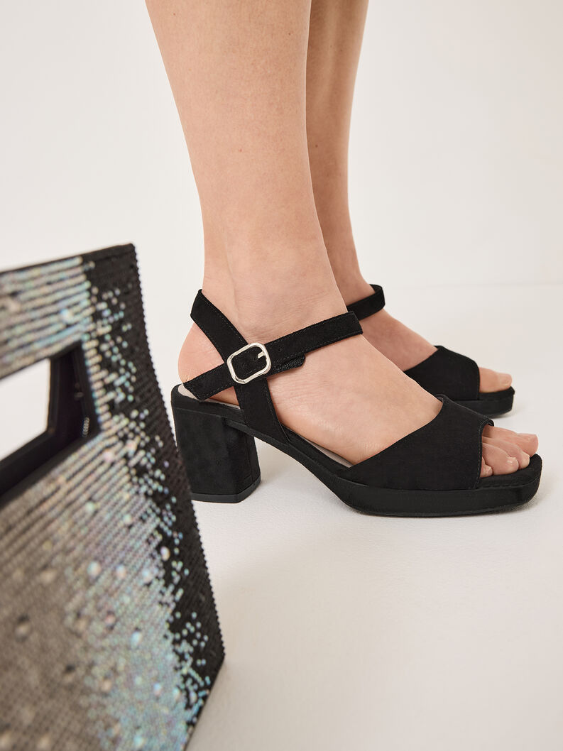 Sandale &agrave; talon en cuir - noir, BLACK SUEDE, hi-res