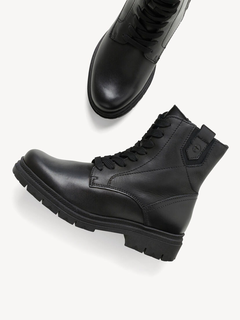Leren Enkellaarsje - zwart, BLACK LEATHER, hi-res