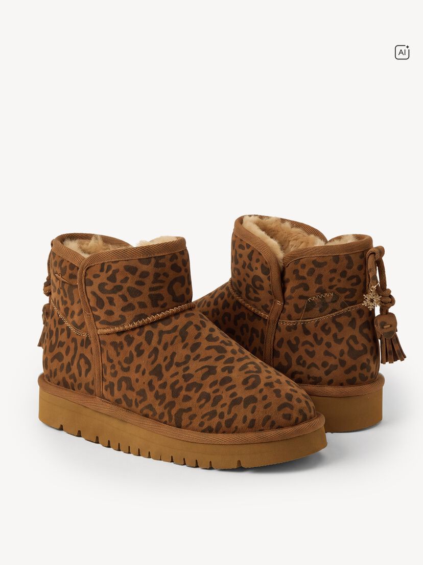 Leren Enkellaarsje - bruin warme voering, LEOPARD, hi-res