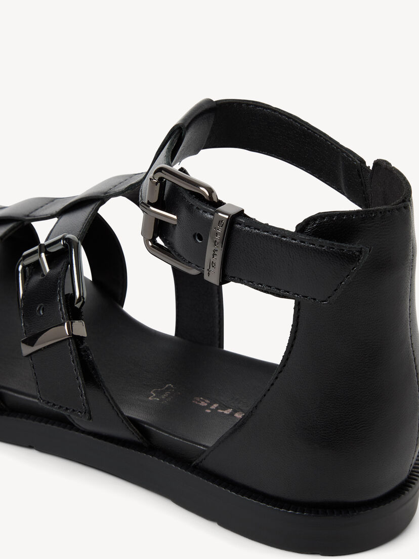Leren Sandaal - zwart, BLACK, hi-res