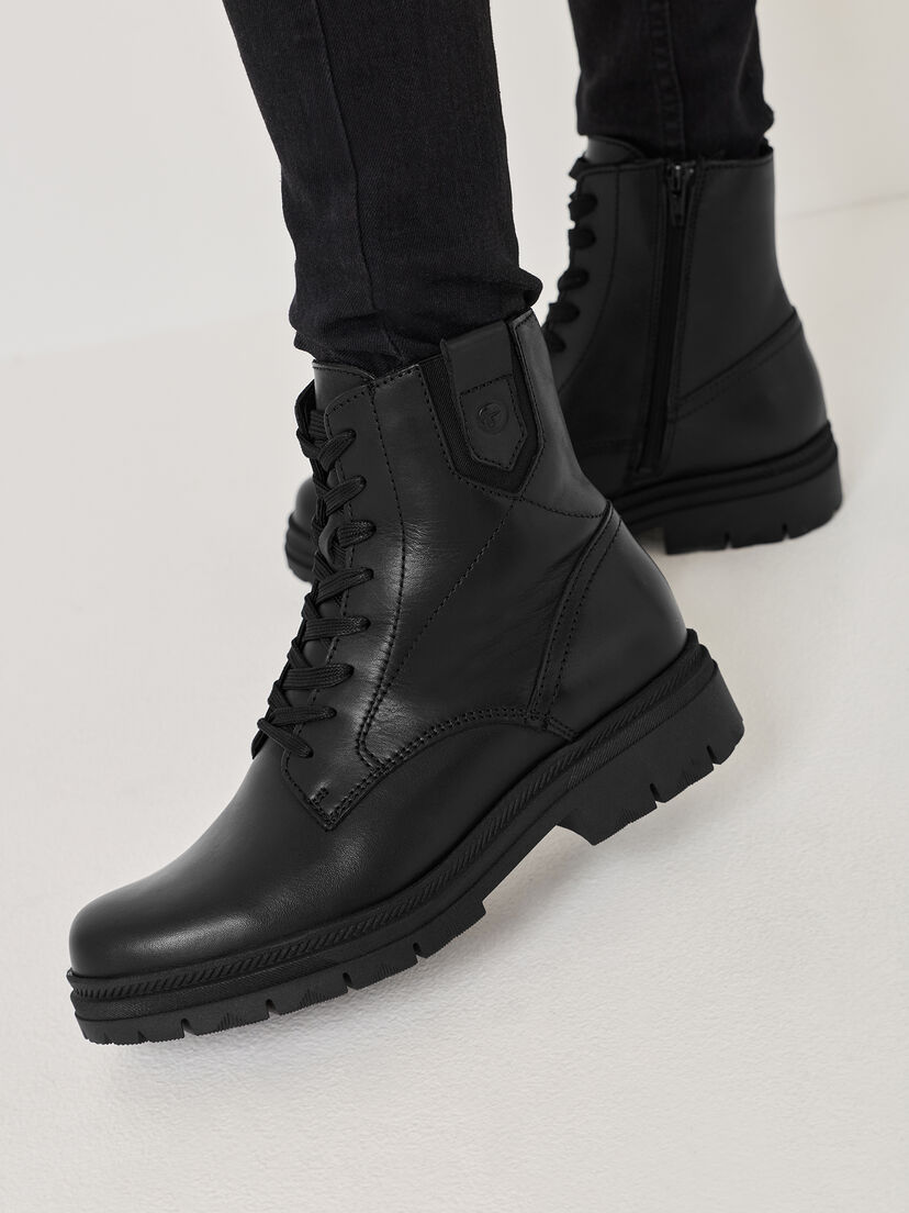 Leren Enkellaarsje - zwart, BLACK LEATHER, hi-res