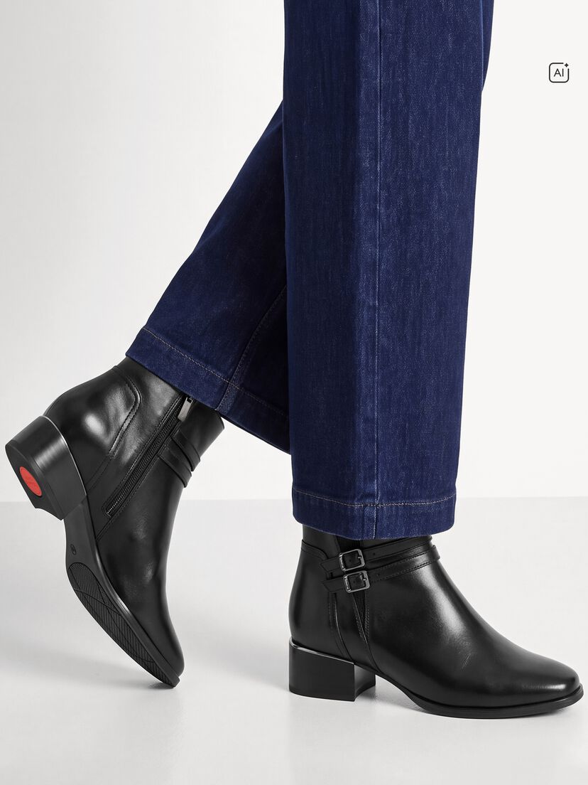 Leren Enkellaarsje - zwart, BLACK, hi-res