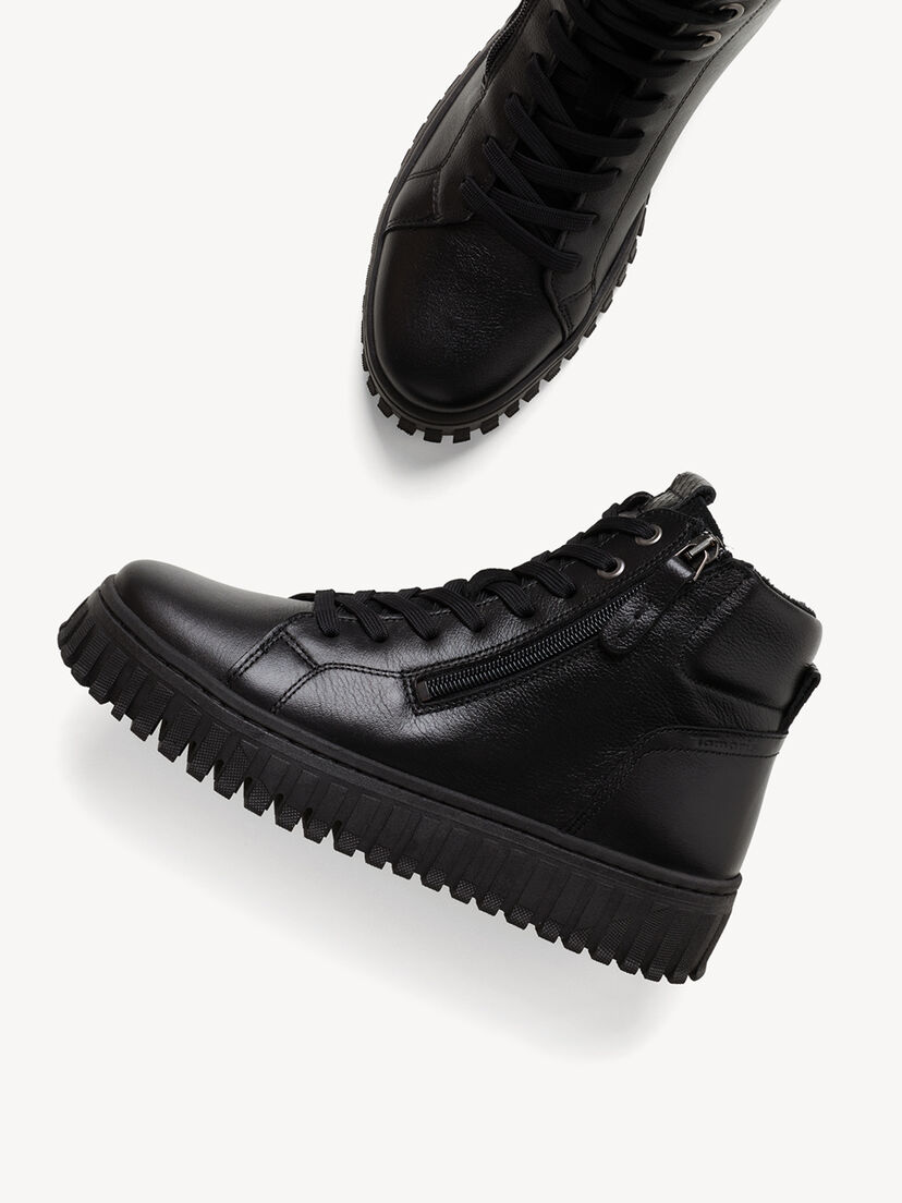 Leren Enkellaarsje - zwart, BLACK LEATHER, hi-res