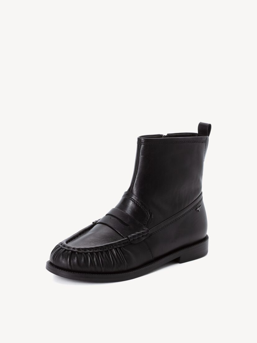 Leren Enkellaarsje - zwart, BLACK LEATHER, hi-res
