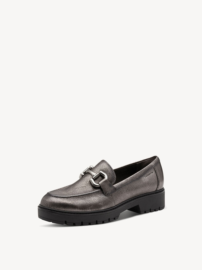 Leren Instappers - metallic, PEWTER, hi-res