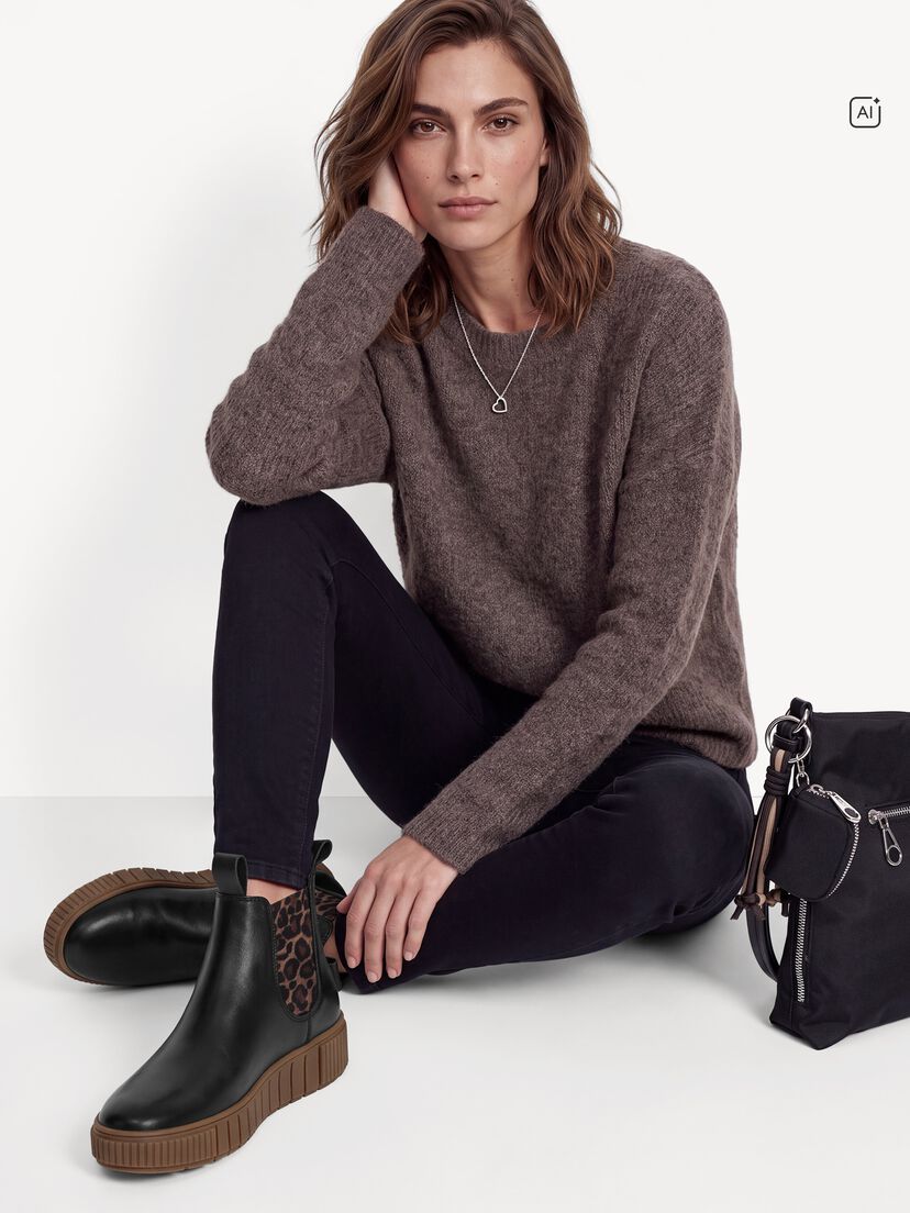 Leren Chelseaboot - zwart, BLACK/LEOPARD, hi-res
