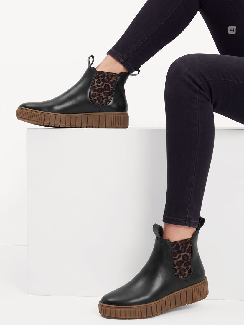Leren Chelseaboot - zwart, BLACK/LEOPARD, hi-res