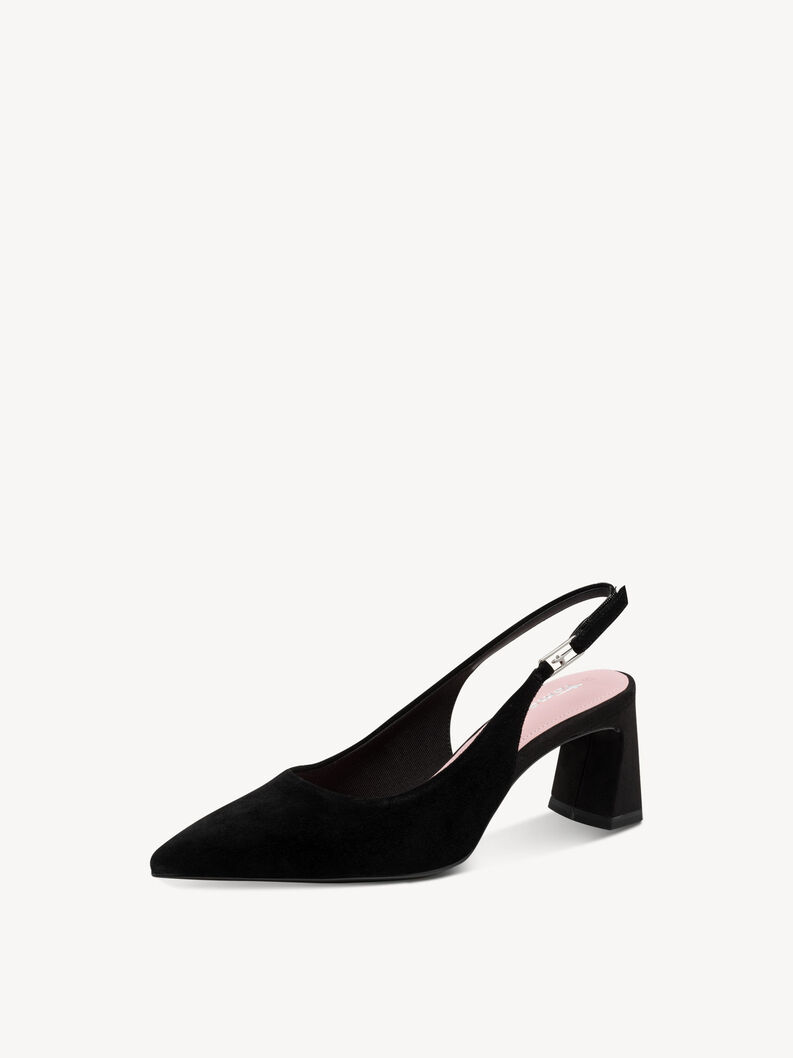 Leather sling pumps - black, BLACK SUEDE, hi-res