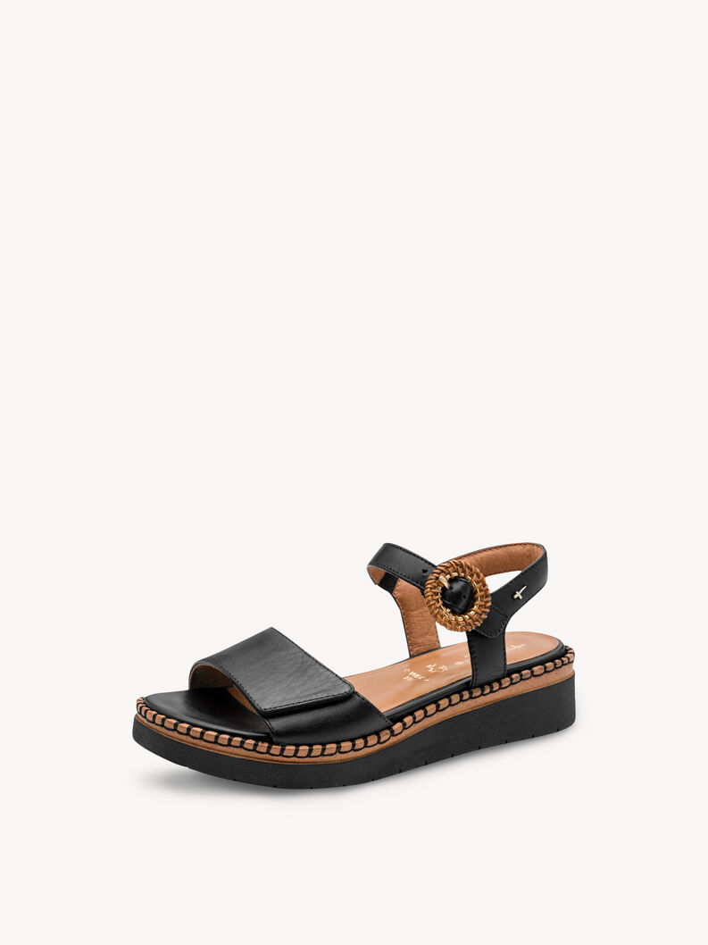 Sandale &agrave; talon en cuir - noir, BLACK, hi-res