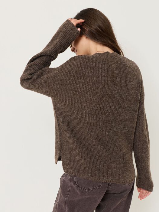 Gebreide trui, Mid Brown Melange, hi-res