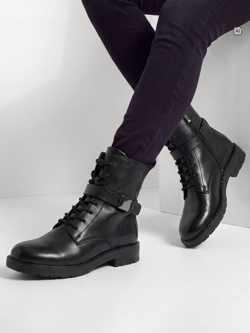 Enkellaarsje - zwart, BLACK, hi-res