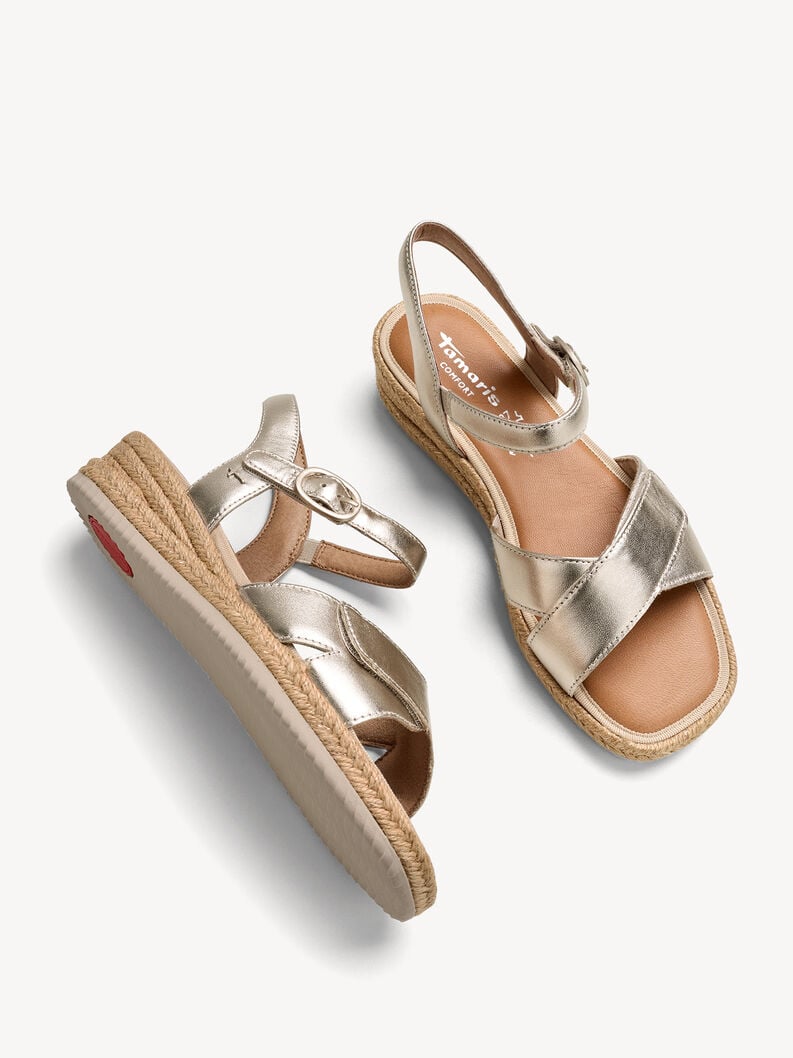 Leather Heeled sandal - metallic, LT GOLD, hi-res