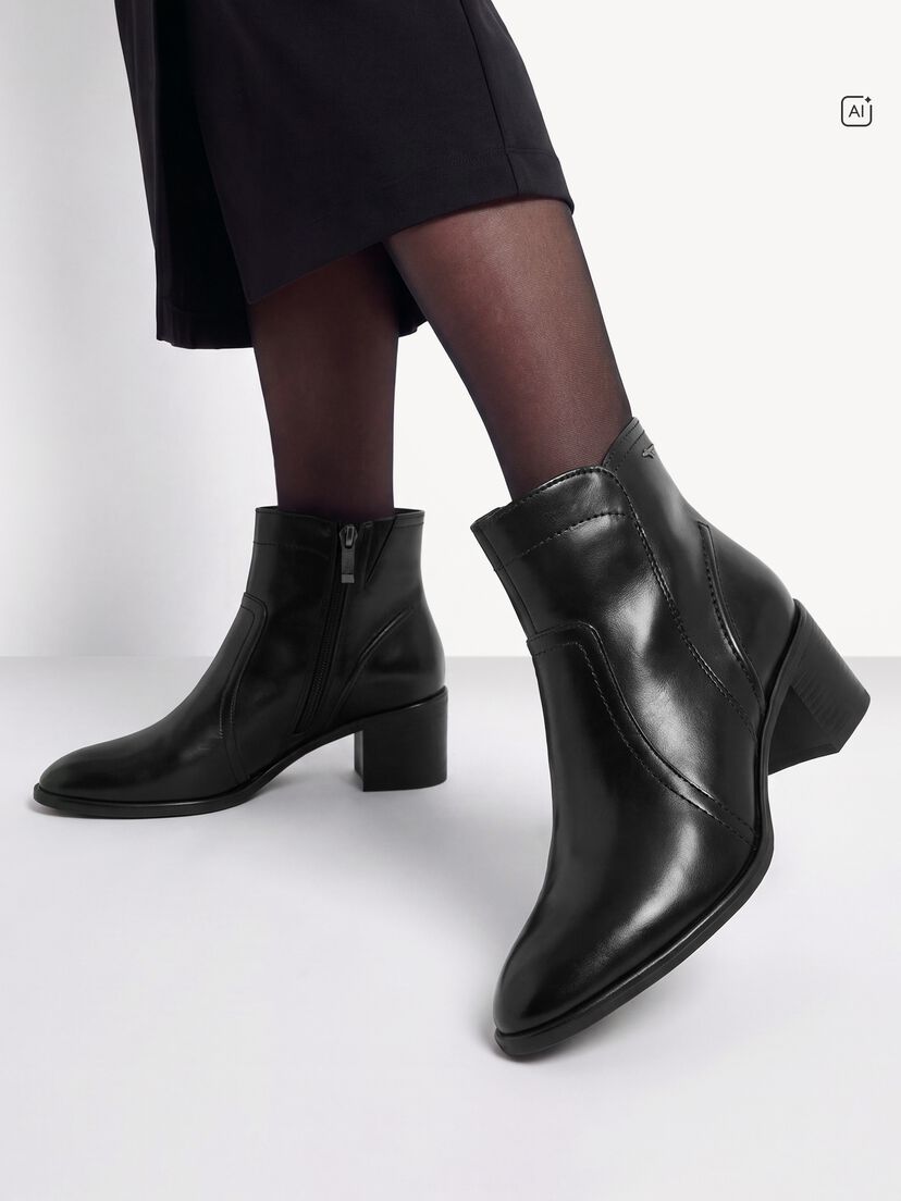 Leren Enkellaarsje - zwart, BLACK LEATHER, hi-res