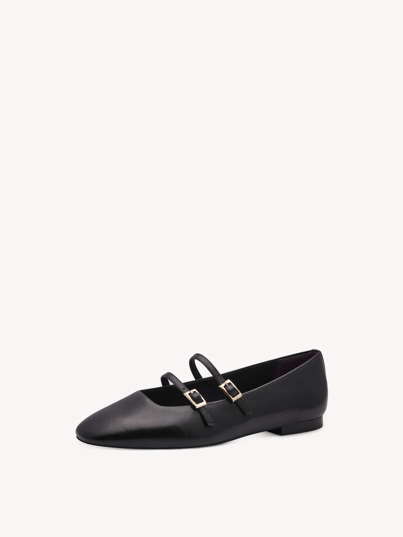 Leren Ballerina - zwart, BLACK, hi-res