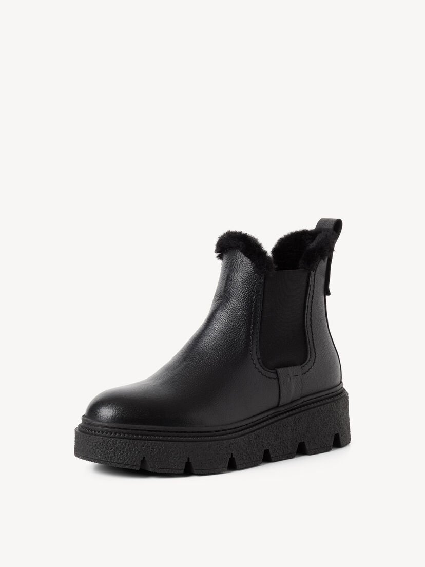 Leren Enkellaarsje - zwart warme voering, BLACK LEATHER, hi-res