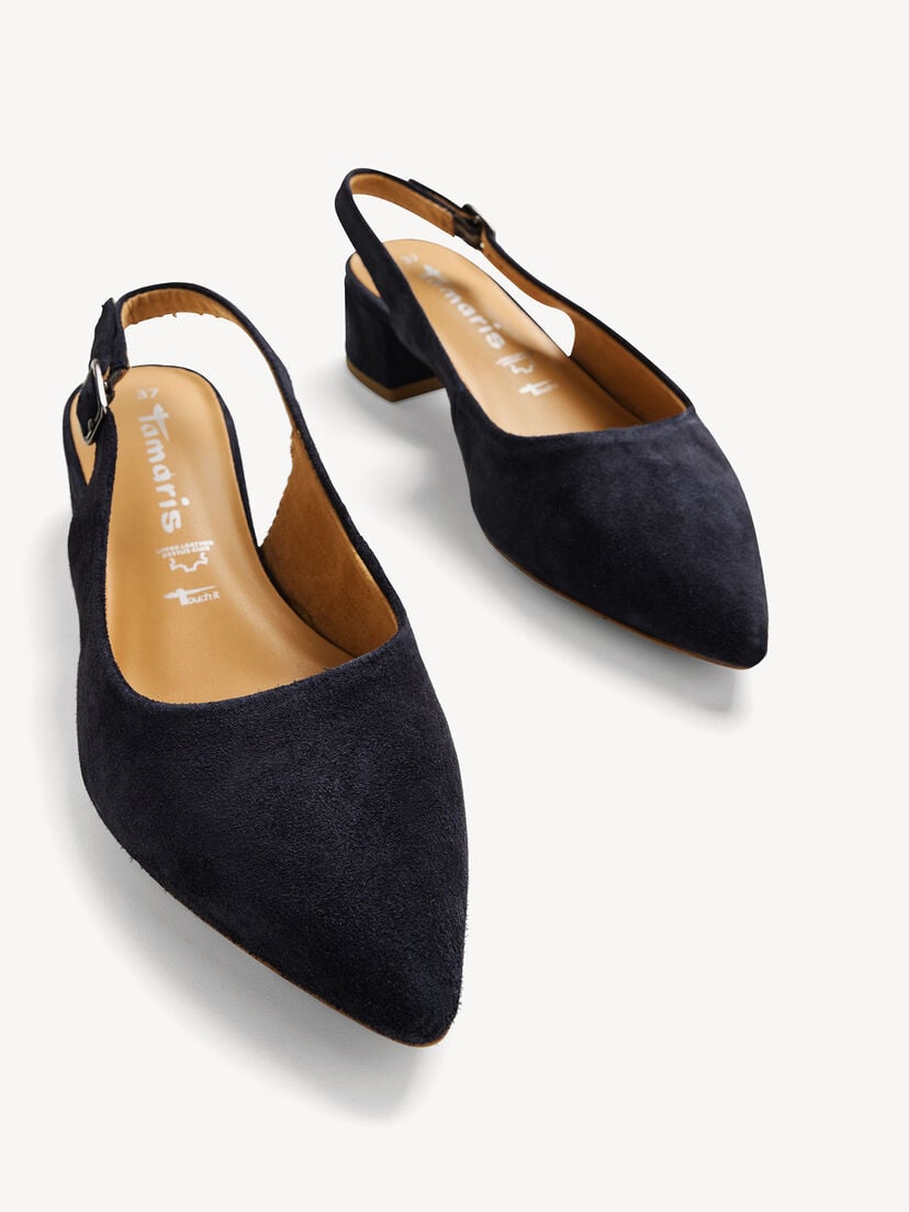 Leren Slingpumps - blauw, NAVY, hi-res