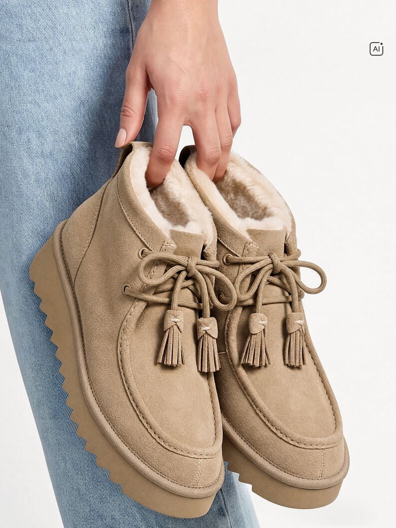 Bottine en cuir - beige doublure chaude, DUNE, hi-res