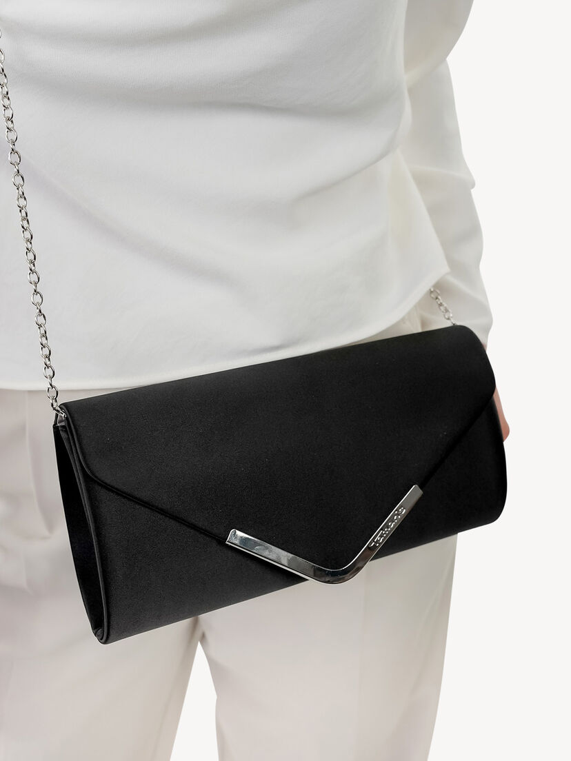 Clutch - zwart, black satin, hi-res