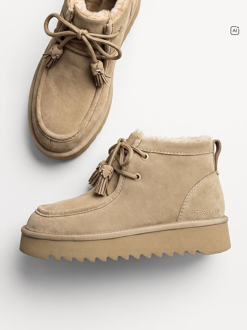 Bottine en cuir - beige doublure chaude, DUNE, hi-res