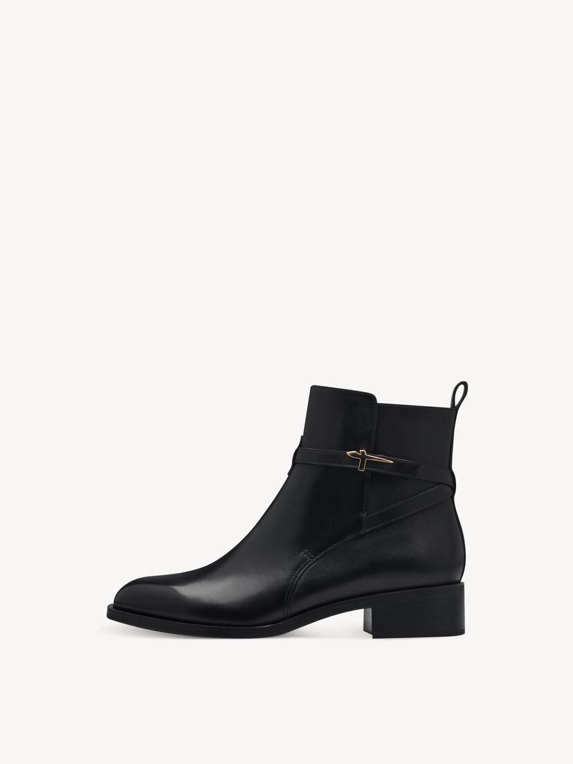 Leren Enkellaarsje - zwart, BLACK, hi-res